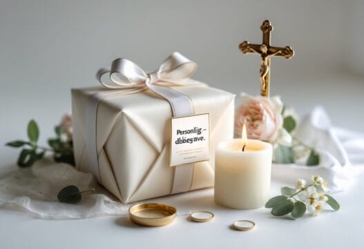 Professionelt billede af personlig dåbsgave med fokus på detaljer og design, uden tekst.